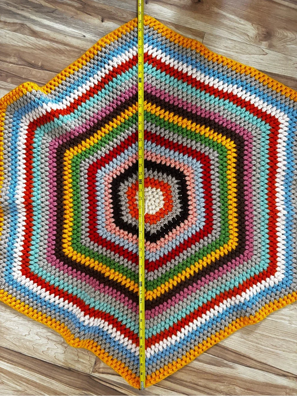 Handmade Crochet Hexagon Rug Boho Rainbow Cottagecore Accent Rug 38”x44” - Picture 5 of 8